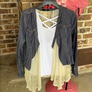 Ryu size medium denim and lace cardigan